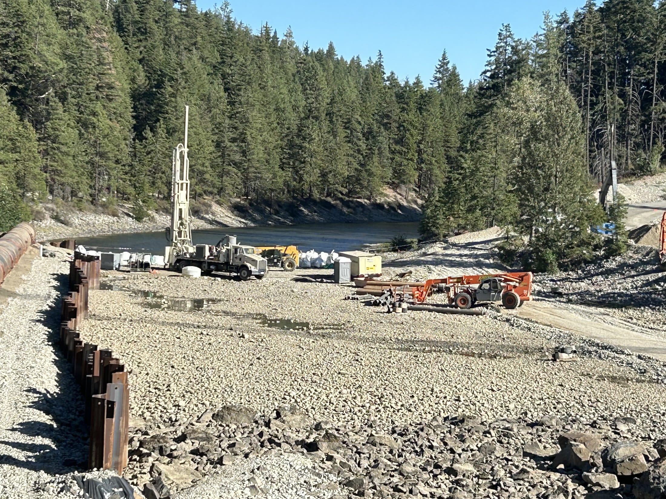 Deep well casing installed along the Fresno Dam embankment excavation