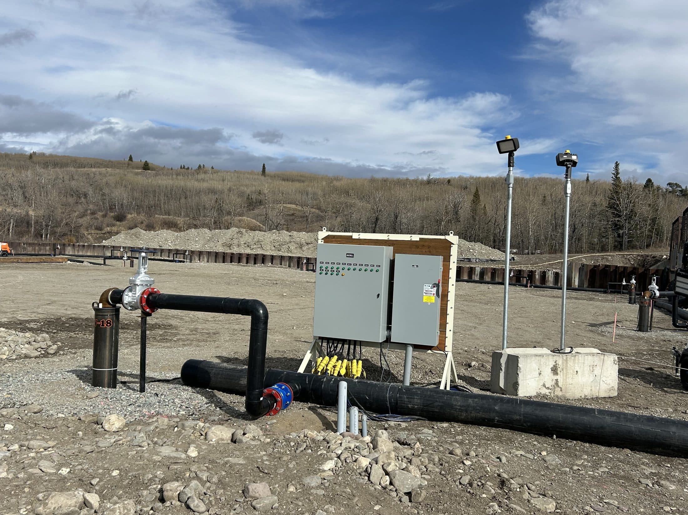 Dewatering well network with control panel at Fresno Dam