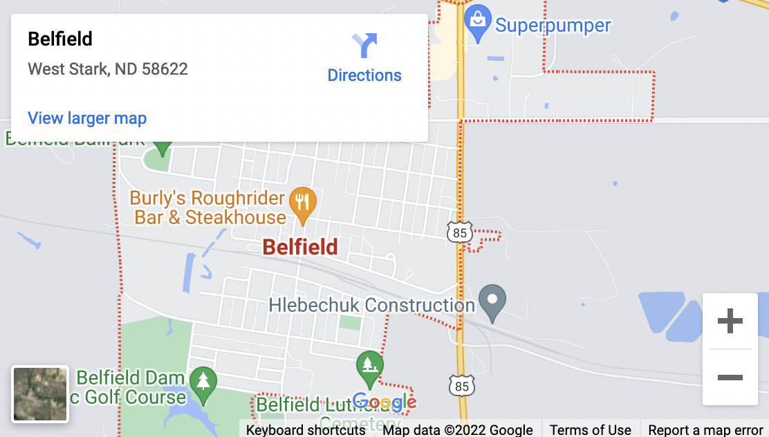 Belfield, West Stark, ND map